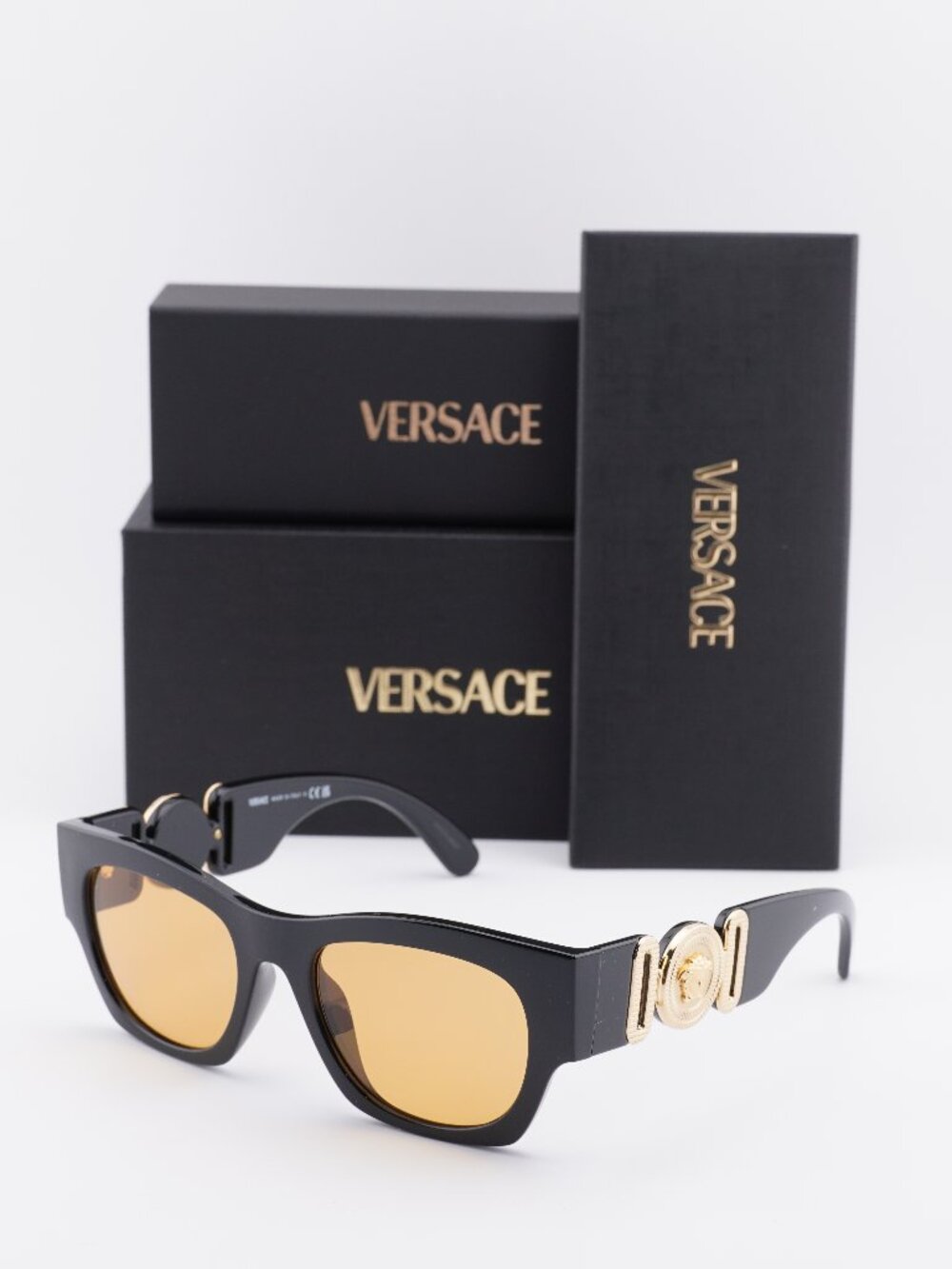 Versace VE4479U GB1/7 Square Sunglasses โ Polished Black / Orange
